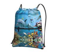 WHJSSF Ocean Dolphin Looking at You Prints Drawstring Zipper Backpack - Lightweight Foldable Gym Bag for Travel, Yoga, Hiking & Everyday Essentials