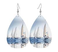 WHJSSF Ocean Sailing Prints Dangle Water Drop Earrings - Chic Faux Leather Drops for Festive & Everyday Style