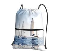 WHJSSF Ocean Sailing Prints Drawstring Zipper Backpack - Lightweight Foldable Gym Bag, Travel Duffel with Front Pocket & Interior Organizer
