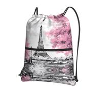WHJSSF Oil Painting Paris Eiffel Tower Prints Drawstring Zipper Backpack - Lightweight Foldable Gym Bag, Travel Duffel with Front Pocket & Interior Organizer