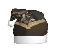 WHJSSF Owl reading a book Pattern Christmas Hat for Adult quality accessory soft, lightweight, and fluffy