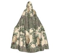 WHJSSF owl sitting tree fence Printed Adult Halloween hooded jacket cloak long party cloak suitable for men and women