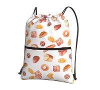 WHJSSF Painted Bread Prints Drawstring Zipper Backpack - Lightweight Water-Resistant Sport Gym Travel Bag with Front Pocket & Internal Organizer
