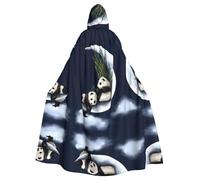 WHJSSF Panda and Moon Prints Hooded Cloak - Long Halloween Throw, Cozy Costume Layer with Drawstring