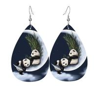 WHJSSF Panda and Moon Prints Teardrop Leather Earrings - Lightweight Dangle Earrings for Women, Vivid Color Faux Leather Drops with Silver Plated Hooks, Stylish Accessories for Parties & Gifts