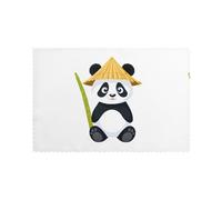WHJSSF Panda Wearing Bamboo Hat Prints Placemats Set of 6 12x18in - Durable Table Layers with Heat-Resistant & Wrinkle-Free Polyester