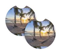 WHJSSF Paradise Beach Palm Trees Prints Car Cup Coasters 2-Pack - Durable Neoprene Throw for Spill-Proof Protection & a Stylish Interior - Fits Most Vehicles