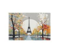WHJSSF Paris City Tree Eiffel Tower Art Prints Placemats Set of 6 12x18in - Heavy-Duty Polyester Table Covers Built for Durability & Heat Resistance