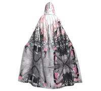 WHJSSF Paris Street Eiffel Tower Pink Floral Prints Hooded Cloak - Long Layer for Halloween & Cosplay Fun