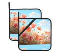 WHJSSF Pastel Poppies Prints Square Insulated Pot Mat 2-piece Thick Durable for Heat Insulation for Microwave, Oven, and Outdoor Grilling