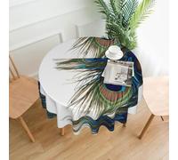 WHJSSF peacock feather Prints Round Decorative Table Throw 60 Inch - Waterproof Table Cover for Dining, Coffee Tables, and Outdoor Events