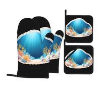 WHJSSF Pearls On The Reef Prints 4-Piece Waterproof Oven Throws & Heat Resistant Pot Covers - Durable Kitchen Layers for Grilling & Baking