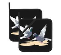 WHJSSF Pigeons on the beach Prints Square Insulation Pot Mat 2 Pieces Thick and durable with lanyard for Microwave Ovens, Ovens, Outdoor Grilling