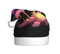 WHJSSF Pink bird in firelight Printing Men's and women's plush Christmas hats, adult New Year's holiday party caps