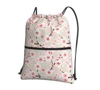 WHJSSF Pink cherry blossoms Prints Drawstring Zipper Backpack - Lightweight Foldable Gym Bag for Travel, Yoga, Hiking & Everyday Essentials