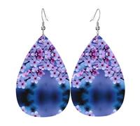 WHJSSF Pink Cherry Blossoms Prints Teardrop Leather Earrings - Lightweight Dangle Earrings for Women, Vivid Color Faux Leather Drops with Silver Plated Hooks, Stylish Accessories for Parties & Gifts