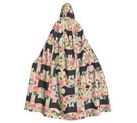 WHJSSF Pink Flower Show Steer Cows Cattle Prints Hooded Cloak - Long Layer for Halloween & Cosplay Fun