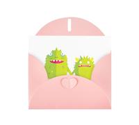 WHJSSF Pink Greeting Card A pair of little monsters holding hands Printed Perfect for Valentine's Day, Wedding Anniversary & Party Invitations