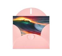 WHJSSF Pink Greeting Card Beach Wave Sunset Prints 4x6in for Christmas, children's birthdays, Valentine's Day, wedding anniversaries, and party invitations