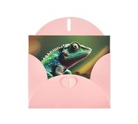 WHJSSF Pink Greeting Card Chameleon listen music Prints 4x6in for Christmas, children's birthdays, Valentine's Day, wedding anniversaries, and party invitations