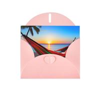 WHJSSF Pink Greeting Card Coconut Beach Sunset Hammock Prints 4x6in for Christmas, children's birthdays, Valentine's Day, wedding anniversaries, and party invitations