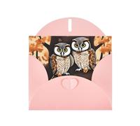 WHJSSF Pink Greeting Card Couple Owl Perch Tree Prints 4x6in for Christmas, children's birthdays, Valentine's Day, wedding anniversaries, and party invitations