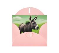 WHJSSF Pink Greeting Card Donkey on green meadow Prints 4x6in for Christmas, children's birthdays, Valentine's Day, wedding anniversaries, and party invitations