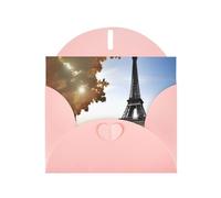 WHJSSF Pink Greeting Card Eiffel Tower Paris View Prints 4x6in for Christmas, children's birthdays, Valentine's Day, wedding anniversaries, and party invitations