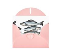 WHJSSF Pink Greeting Card Hand drawn three salted fish Prints 4x6in for Christmas, children's birthdays, Valentine's Day, wedding anniversaries, and party invitations