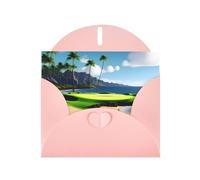 WHJSSF Pink Greeting Card Hawaii Beach Golf Course Printed Perfect for Valentine's Day, Wedding Anniversary & Party Invitations