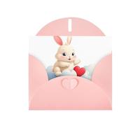 WHJSSF Pink Greeting Card Heart-shaped rabbit on the cloud Prints 4x6in for Christmas, children's birthdays, Valentine's Day, wedding anniversaries, and party invitations