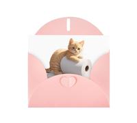 WHJSSF Pink Greeting Card Kitten playing on the toilet paper Prints 4x6in for Christmas, children's birthdays, Valentine's Day, wedding anniversaries, and party invitations