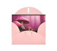 WHJSSF Pink Greeting Card Pink mushroom Printed Perfect for Valentine's Day, Wedding Anniversary & Party Invitations