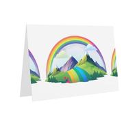 WHJSSF Pink Greeting Card Rainbow behind the mountain Printed Perfect for Valentine's Day, Wedding Anniversary & Party Invitations