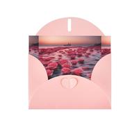 WHJSSF Pink Greeting Card roses by the sea Printed Perfect for Valentine's Day, Wedding Anniversary & Party Invitations