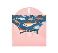 WHJSSF Pink Greeting Card Various Sea Fish Pattern Printed Perfect for Valentine's Day, Wedding Anniversary & Party Invitations