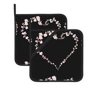 WHJSSF Pink love baby's breath Printing Square Insulation Pot Mat 2 Pieces Thick and durable with lanyard for Microwave Ovens, Ovens, Outdoor Grilling