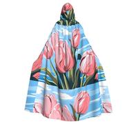 WHJSSF Pink Tulip Prints Halloween Adult Hooded Cloak is a super large, comfortable, and durable cloak