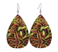 WHJSSF Plant Prints Teardrop Leather Earrings - Stylish Dangle Drops for Women, Lightweight Jewelry with Silver-Plated Hooks, Vibrant Colors for Parties & Gifts