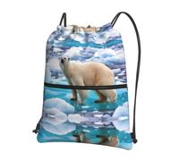WHJSSF Polar Bear Ice Prints Drawstring Zipper Backpack - Lightweight Foldable Gym Bag for Travel, Yoga, Hiking & Everyday Essentials