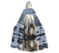 WHJSSF Polar Bear Prints Halloween Adult Hooded Cape Cloak For Role-Playing, Stage Costumes, Parties Easy Care