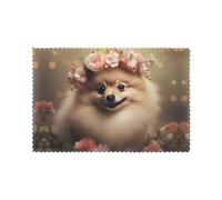 WHJSSF Pomeranian and flowers Pattern Placemats for Dining Table Set of 6 for Hotels, Homes, and Banquets as Decorative Table Decorations, Beautiful durable