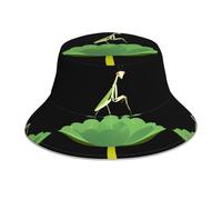 WHJSSF Praying Mantis on Lotus Leaf Printed Reflective Bucket Hat Unisex Lightweight, Breathable, Foldable Black