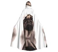 WHJSSF pug Prints Hooded Cloak - Long Halloween Throw, Cozy Costume Layer with Drawstring