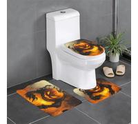 WHJSSF Pumpkin Monster in The fire Prints Anti-Slip Bathroom Rugs Set - 3-Piece Contour, Oval & Rectangular Mats for Toilet, Vanity & Restrooms