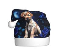 WHJSSF Puppy Blue Rose Pattern Christmas Hat for Adult quality accessory soft, lightweight, and fluffy