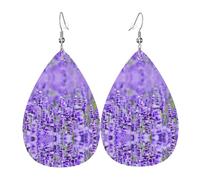WHJSSF Purple Lavender Prints Dangle Water Drop Earrings - Chic Faux Leather Drops for Festive & Everyday Style