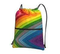 WHJSSF Rainbow Color stripe Prints Drawstring Zipper Backpack - Lightweight Foldable Gym Bag for Travel, Yoga, Hiking & Everyday Essentials