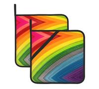 Whjssf Rainbow Color Stripe Prints Square Hot Pads For Kitchen - Waterproof Trivets, Durable Pot Covers With Hanging Loops - Set Of 2 (One With Pocket)