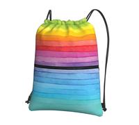 WHJSSF Rainbow Colored Striped Prints Drawstring Zipper Backpack - Lightweight Water-Resistant Sport Gym Bag with Front Pocket & Internal Organizer - Perfect for Travel, Yoga & Hiking